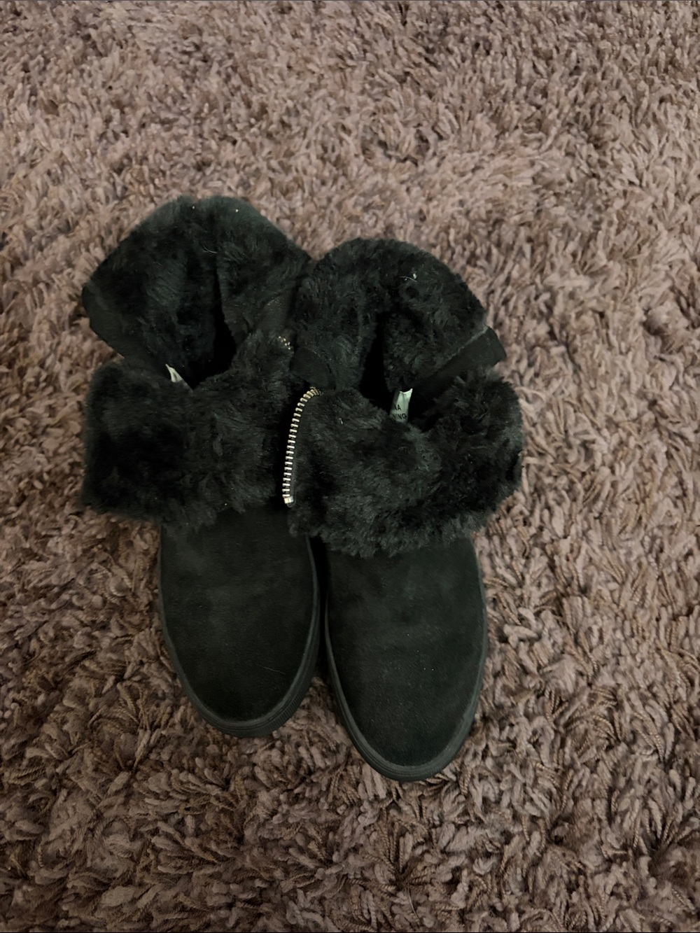 J Slides Black Faux Fur Cuff Ankle Booties